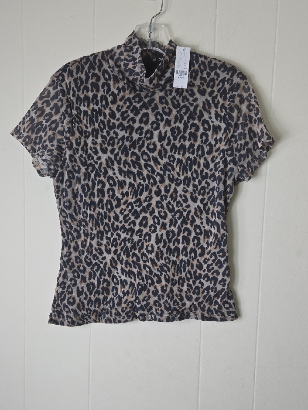Leopard Print Short Sleeve Mock Neck Top - Taupe/Black
